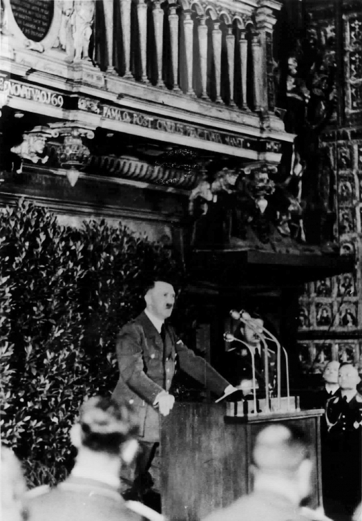 Adolf Hitler addresses German officers after the occupation of Danzig